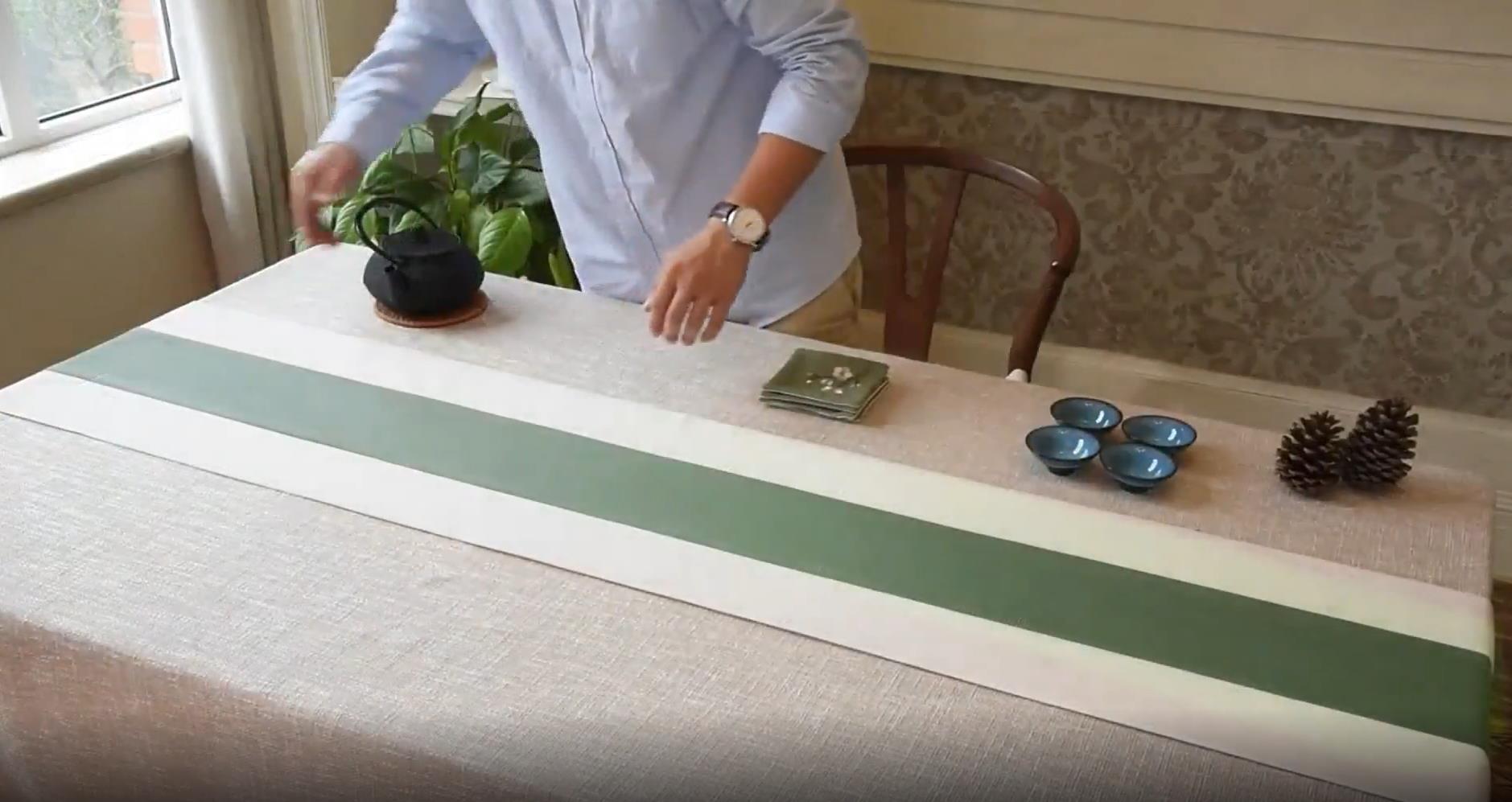 Long square table linen ornament light green & white tea table runner 5