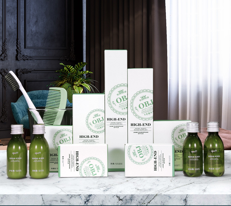 Environmentally friendly light green hotel toiletries set 40ml small bottle shampoo shower gel 1