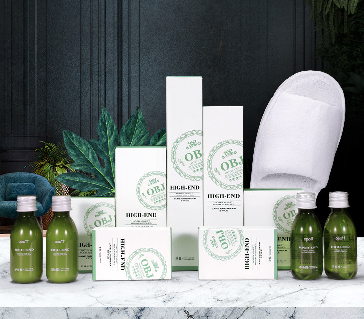 Environmentally friendly light green hotel toiletries set 40ml small bottle shampoo shower gel 3