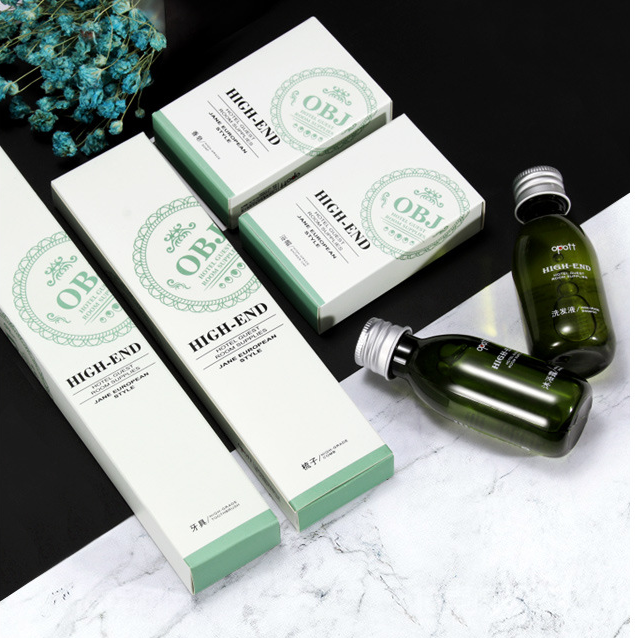 Environmentally friendly light green hotel toiletries set 40ml small bottle shampoo shower gel 2