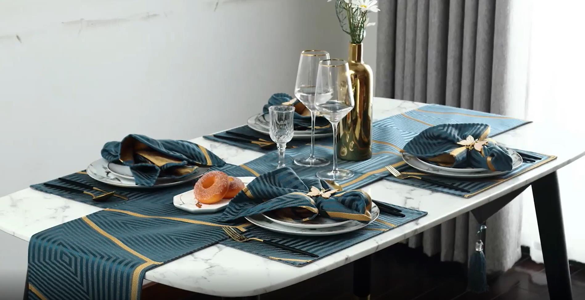 Royal luxury blue dining-table tea table runner decotation napkin cloth customized 4