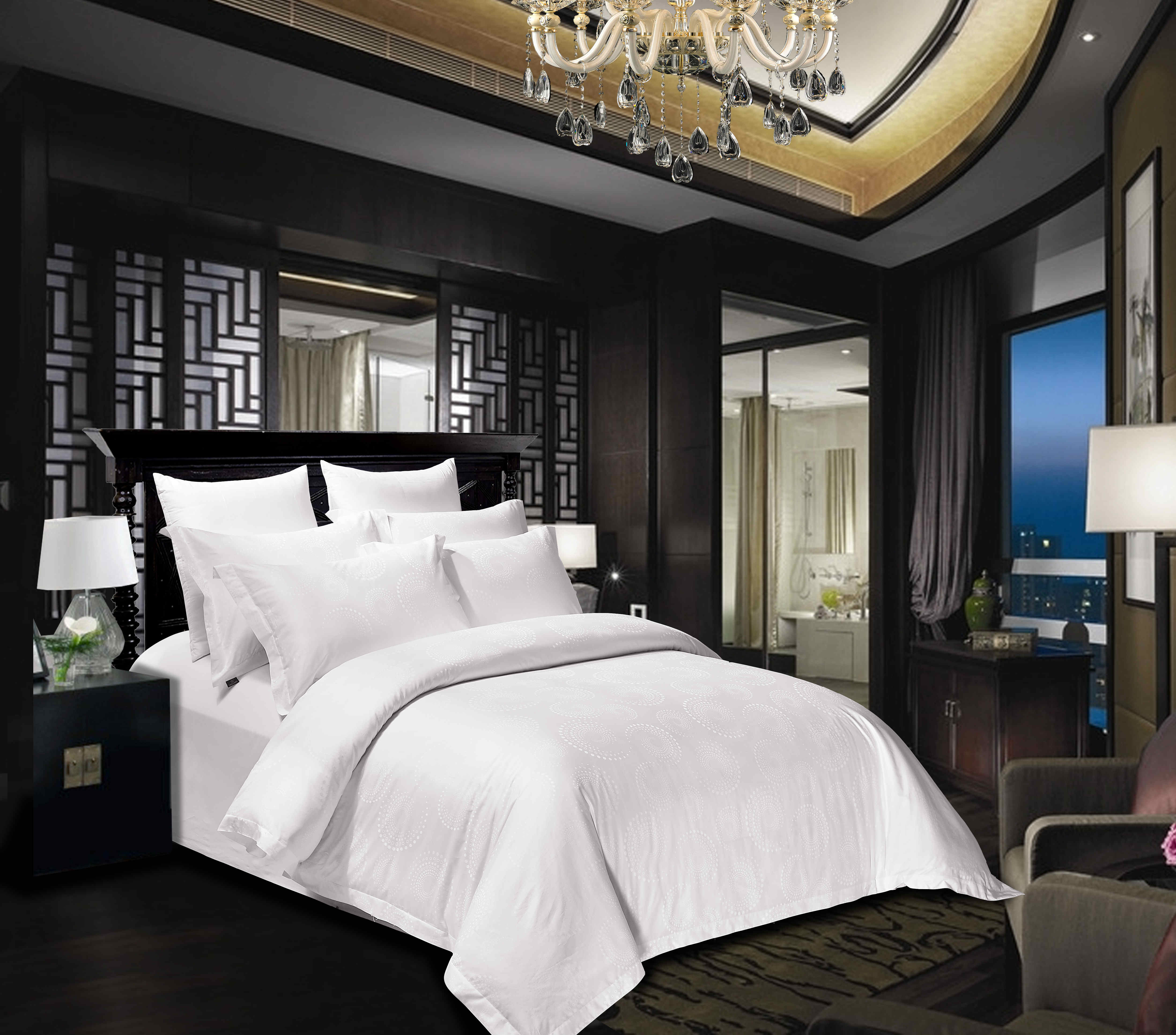 Global Standard cotton white firework pattern king size Hotel Bedding Linen Factory 1