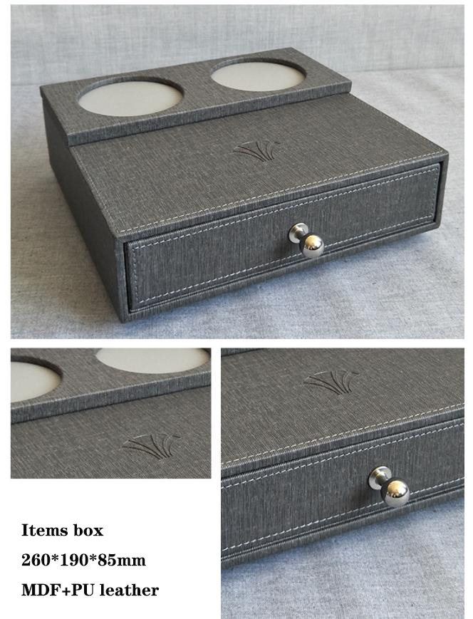 Best Quality Customized grey hotel leather set with tray trash can and tissue box manufacture Factory 4