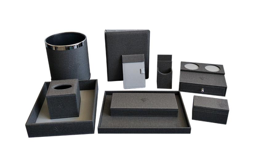Best Quality Customized grey hotel leather set with tray trash can and tissue box manufacture Factory 13