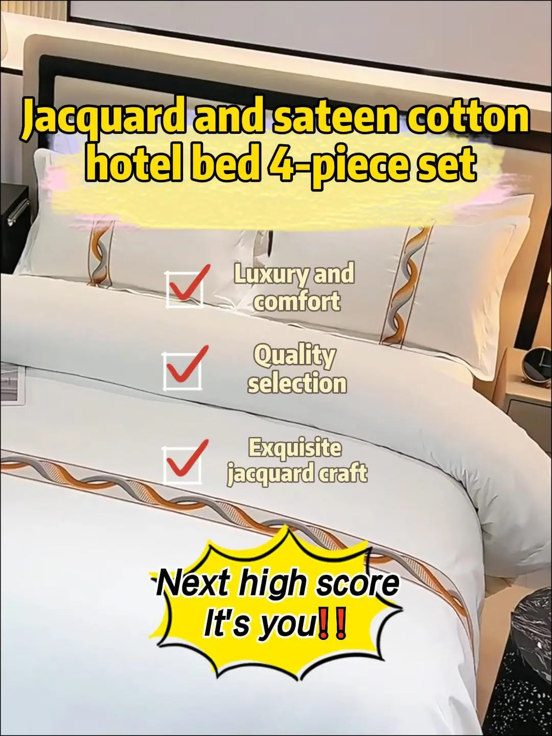 Jacquard with sateen pure cotton hotel bed 4-piece set: Luxury comfort, quality choice! 1
