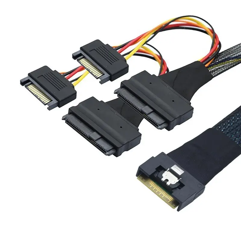 Slim SAS SFF-8654 X8 to Dual  U.2 SFF-8639 female + SATA power connector（1）