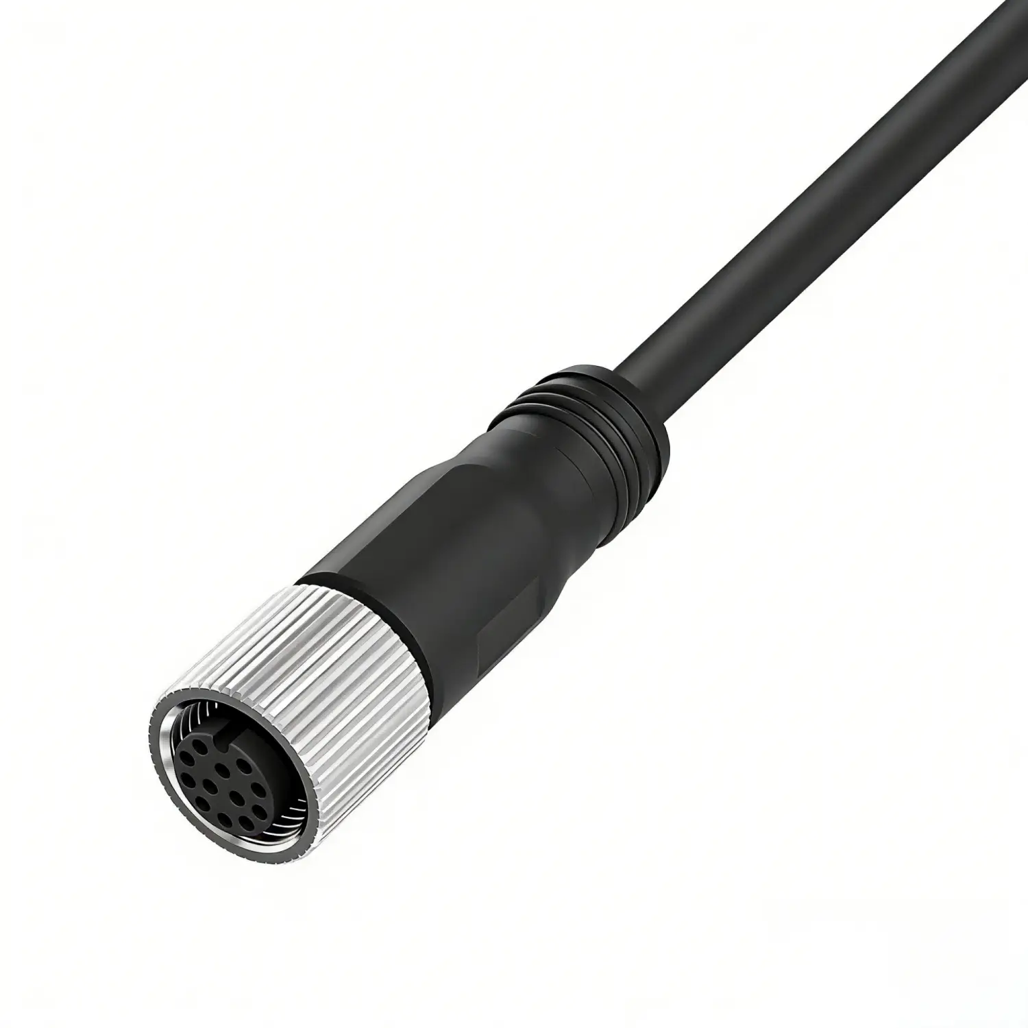 M12 A‑Coded 12‑Pin Female I/O Cable Assembly – Fixed & High‑Flex (1)