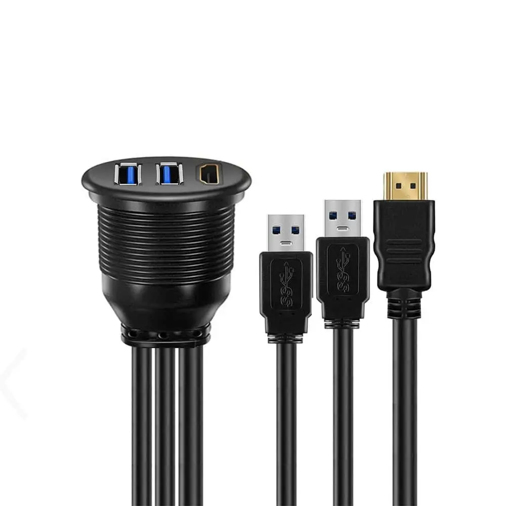 Cable HDMI 2.0 macho a hembra y doble USB 3.0 A macho a hembra para montaje empotrado en automóvil 1