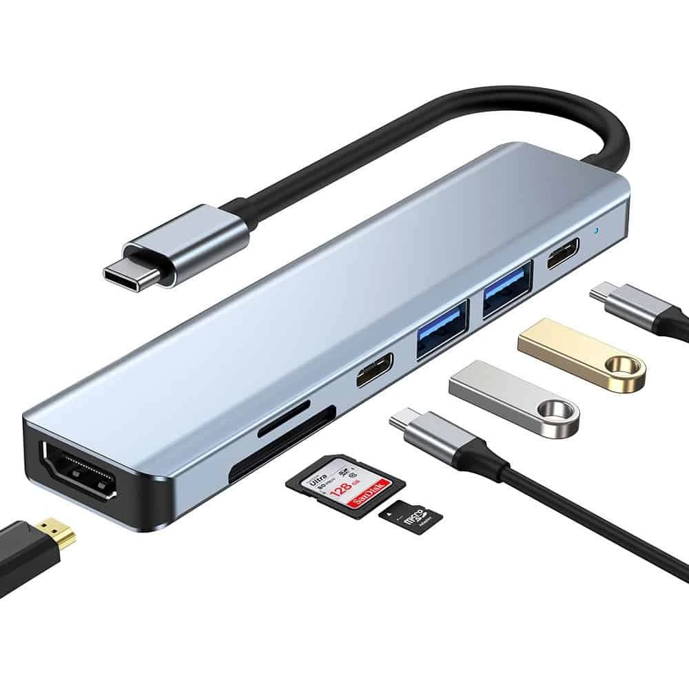 USB-Typ-C-auf-HDMI-2-Ports-USB-SD-TF-USB-C- und PD-7-in-1-USB-C-Hub-Adapter 1