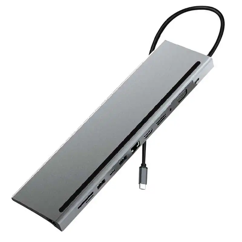 Concentrador USB tipo C 12 en 1, adaptador USB C a HDMI, 4 USB 3.0 Gigabit LAN, VGA, DisplayPort, SD, TF, audio de 3,5 mm y PD. 1