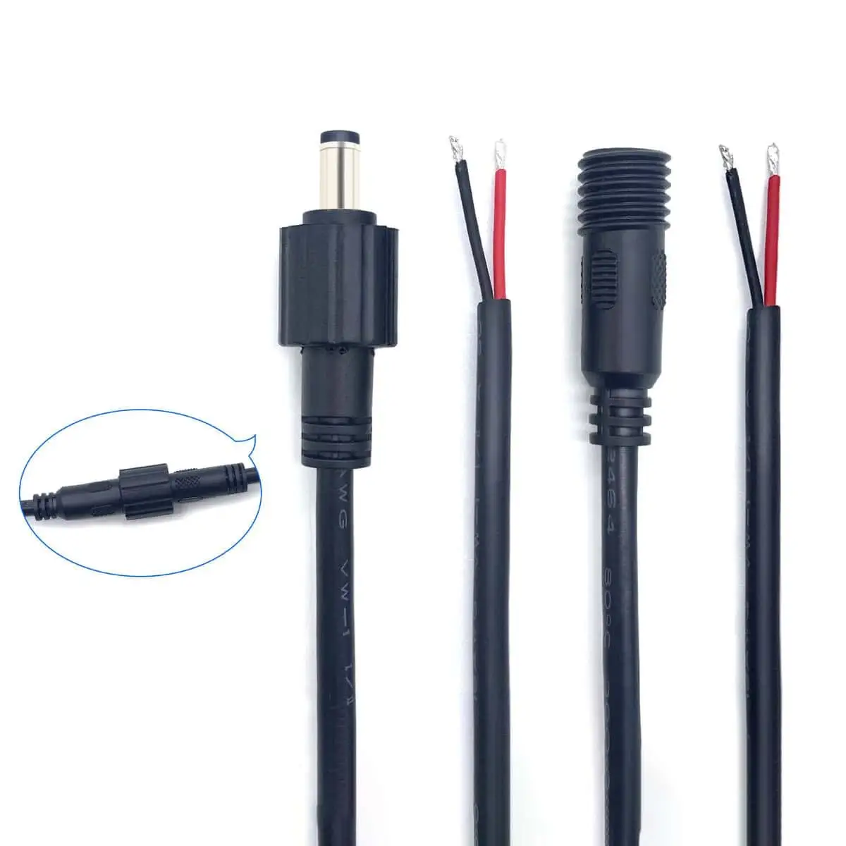 Waterproof DC 5.5*2.1mm Male and Female Plug to Bare Wire Open End Power Cable Cord 1