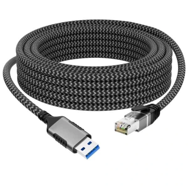 Adaptador de cable Ethernet trenzado USB 3.2 Gen1 tipo A macho a CAT6 FTP RJ45 macho 1