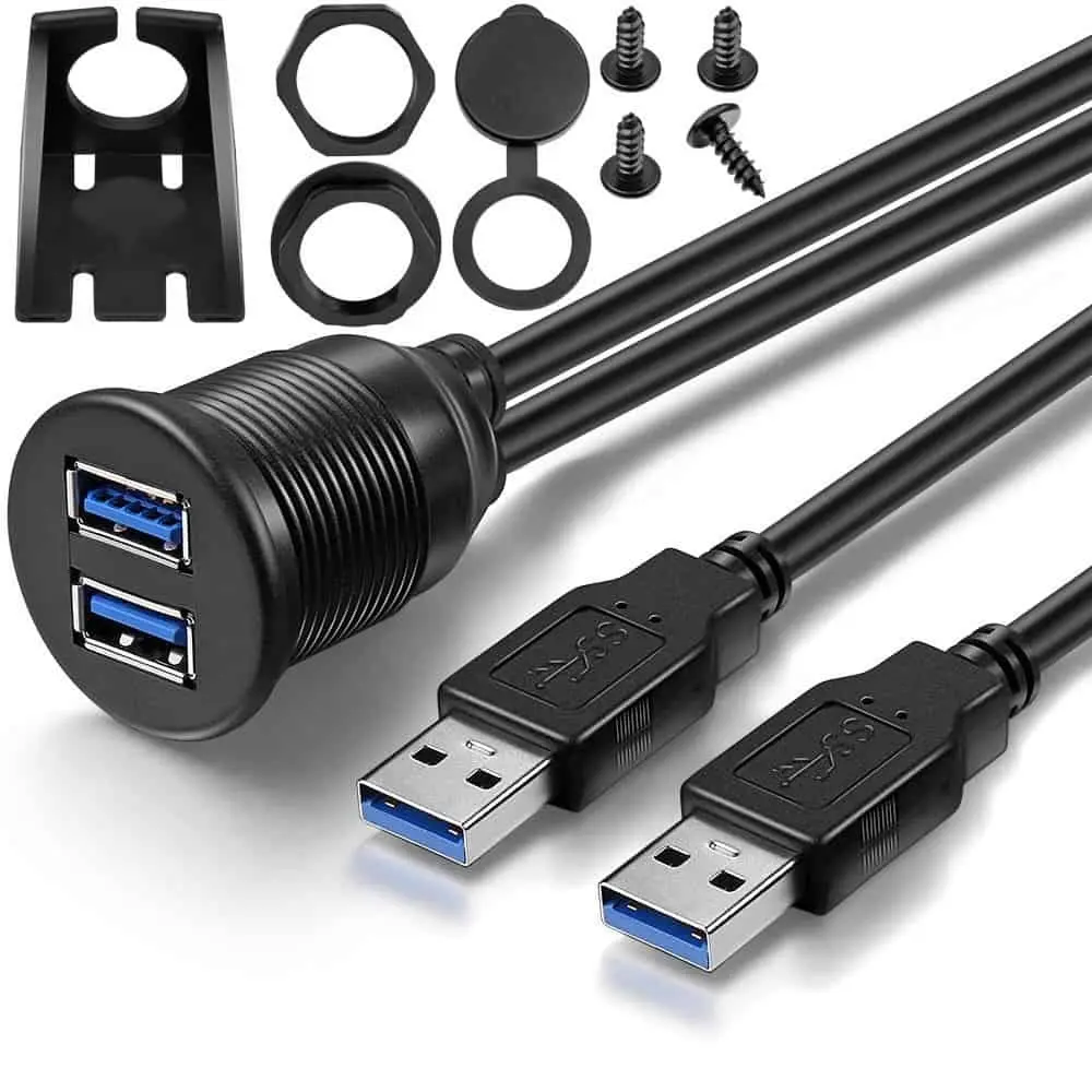 Cable USB 3.0 A macho a hembra impermeable con dos puertos para montaje en panel USB empotrado para automóvil 1
