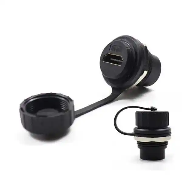 Acoplador HDMI 2.0 para montaje en panel, tipo redondo, resistente al agua IP67 1