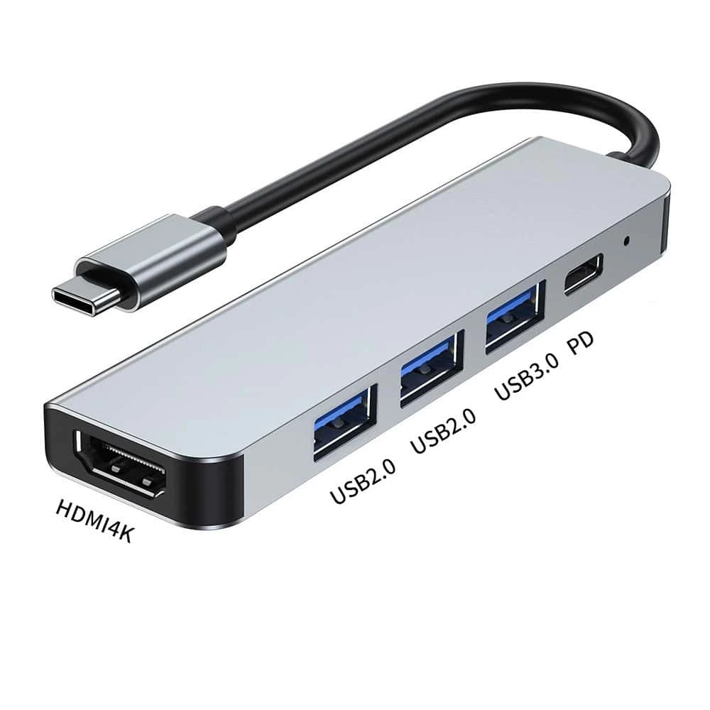 Adaptador USB-C a HDMI y PD 5 en 1 con 3 puertos USB 1