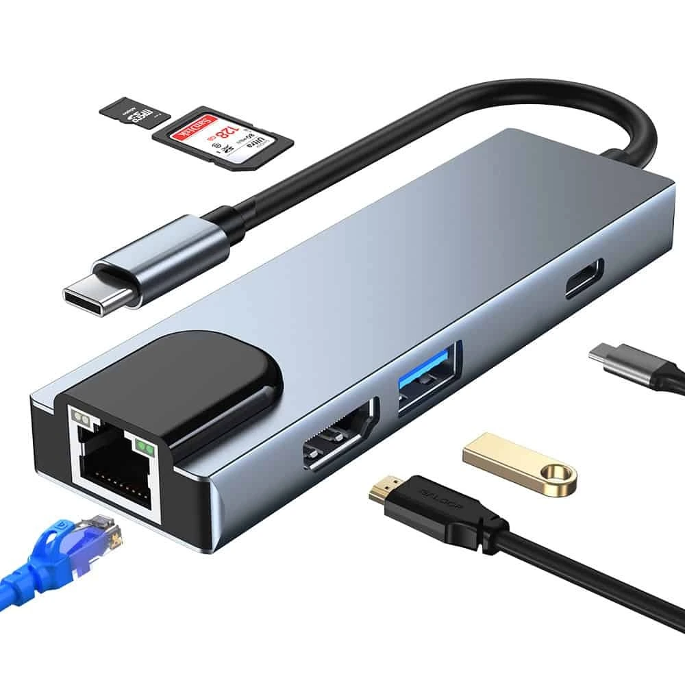USB-C zu HDMI Ethernet USB SD TF und PD 6-in-1 Hub-Adapter 1