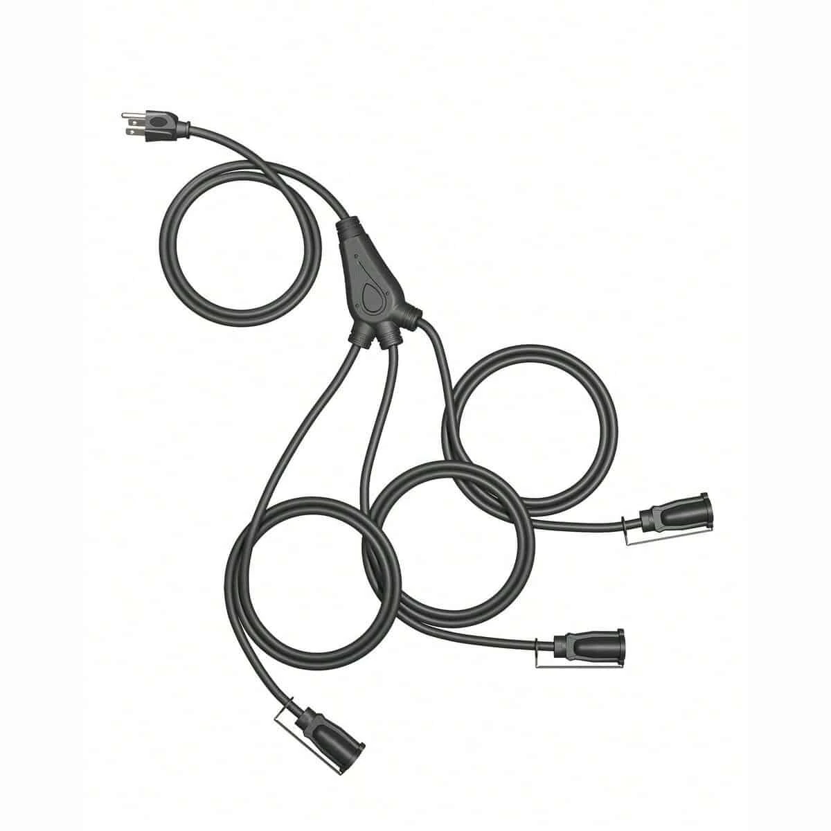 Cable de extensión de alimentación para exteriores NEMA 1-15P a NEMA 5-15R, divisor de 1 a 3 1