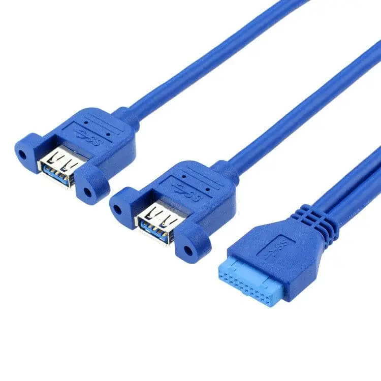 Cable de montaje en panel de 20 pines de placa base a dos puertos USB 3.0 A hembra a hembra 1