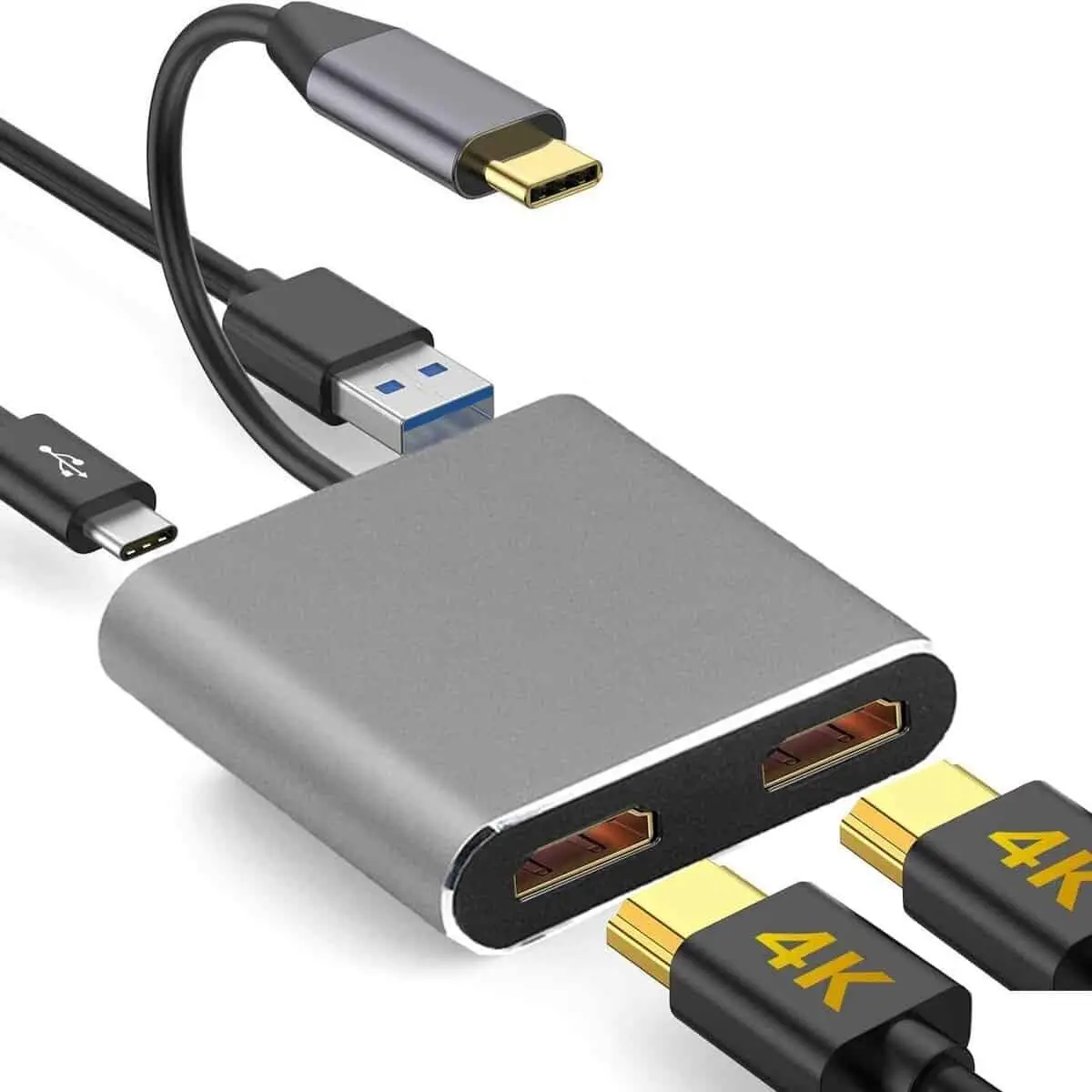 Concentrador USB-C a HDMI dual MST SSL 4 en 1 4K con USB 3.0 y PD 1