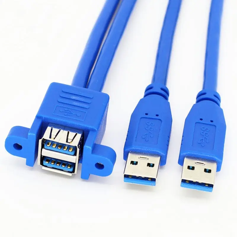 Cable de montaje en panel USB 3.0 A macho dual a USB 3.0 A hembra vertical dual 1