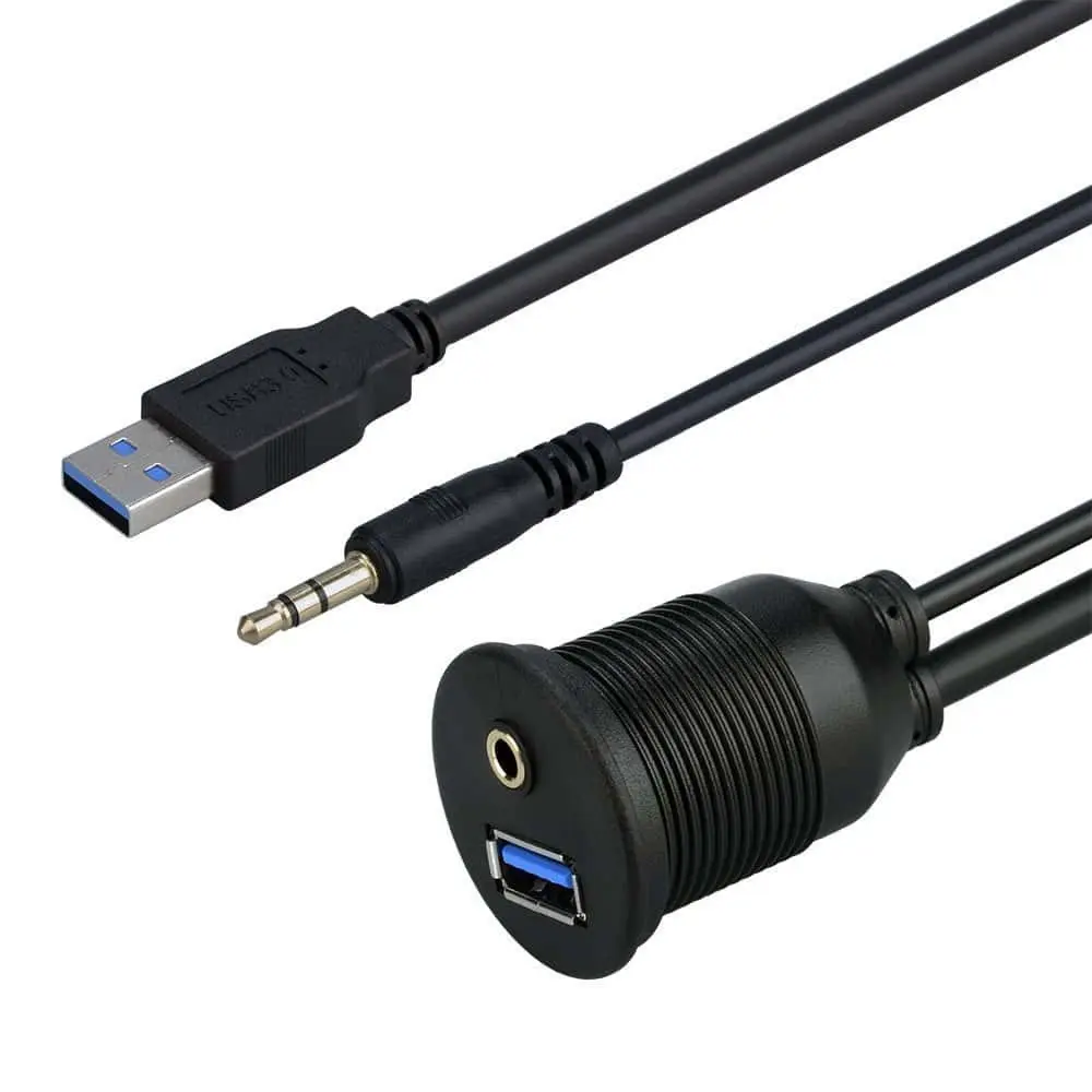 Flush USB 3.0 A 3.5mm Panel Mount Male to Female Car Waterproof Cable 1