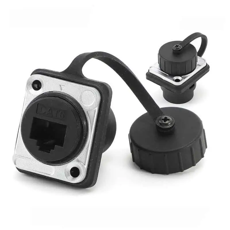 IP67 Waterproof D-Type RJ45 Cat6 Cat6A Female to Female Through Socket 1