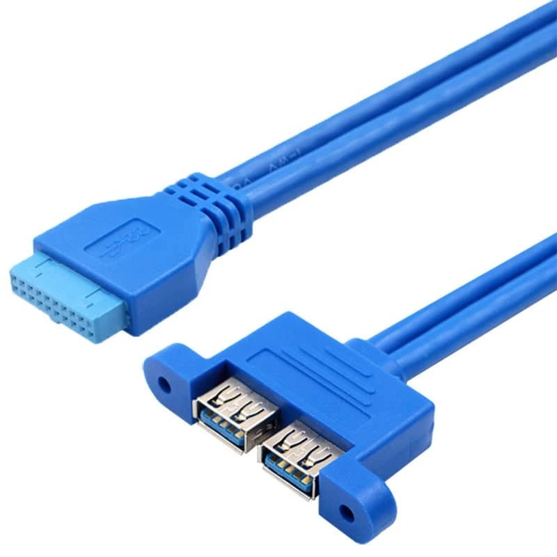 Cable hembra USB 3.0 A doble horizontal para placa base de 20 pines con montaje en panel 1