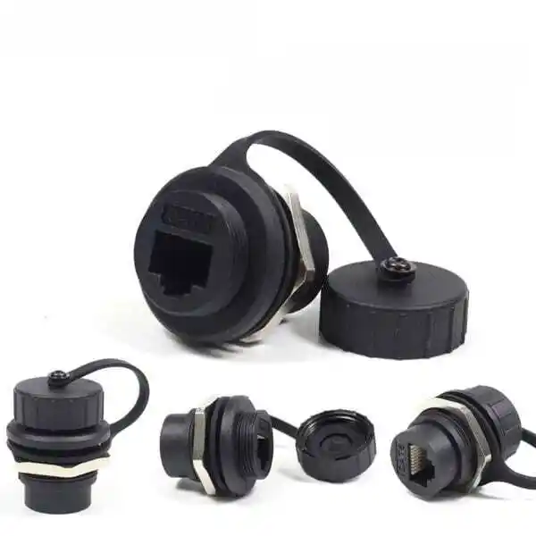 Round Type IP67 Waterproof RJ45 CAT6 UTP Panel Mount Coupler 1