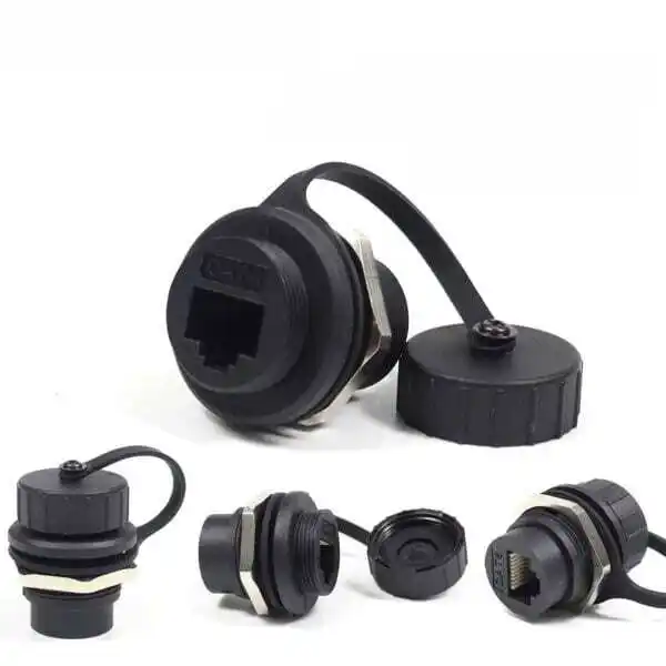 Round Type IP67 Waterproof RJ45 CAT6 UTP Panel Mount Coupler 1