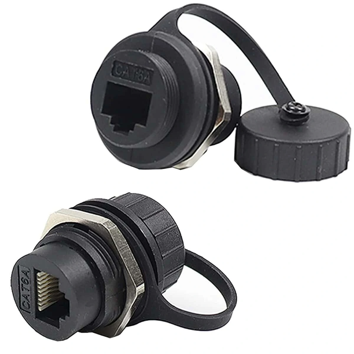 丸型 IP67 防水 RJ45 CAT6A UTP パネルマウントカプラ 1