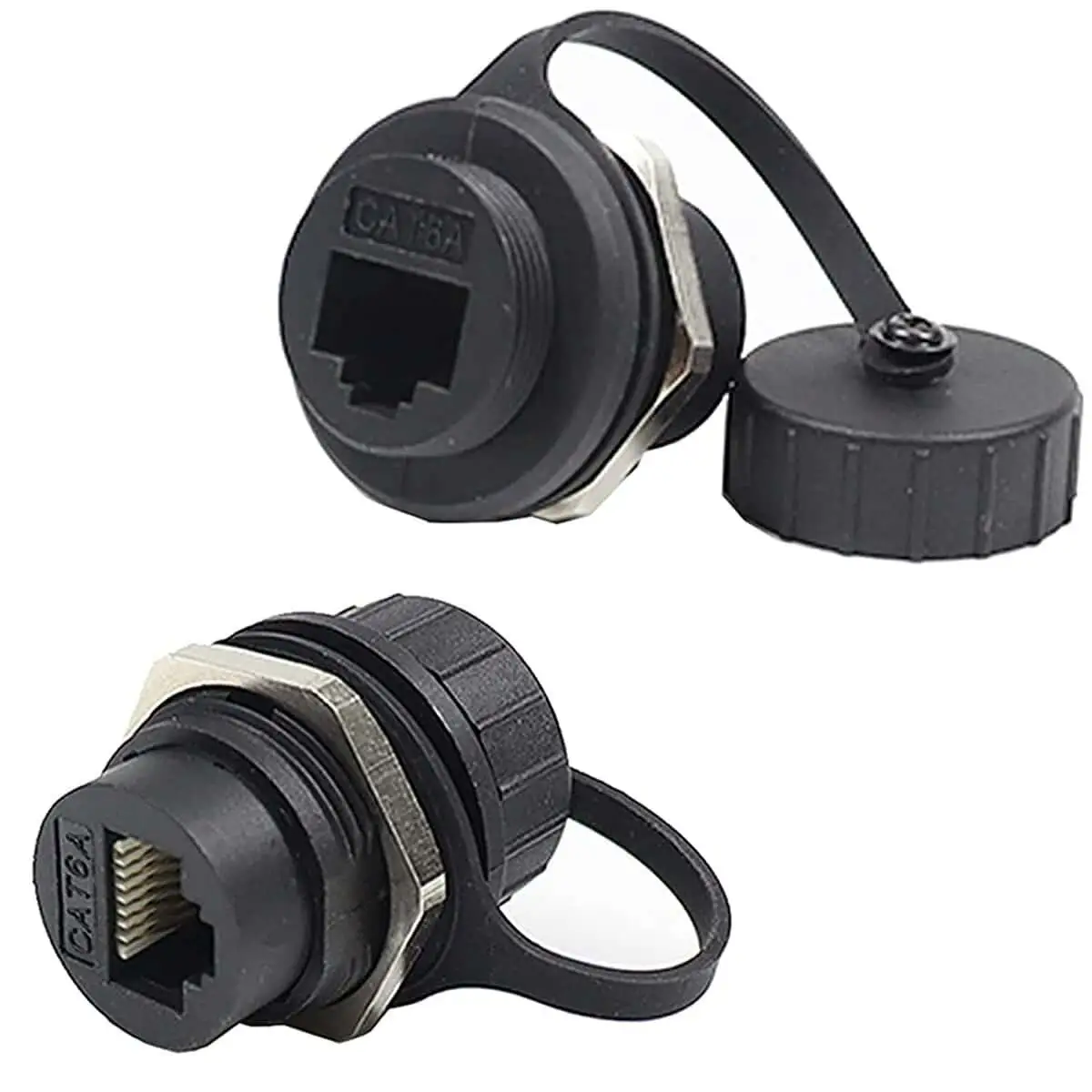 Round Type IP67 Waterproof RJ45 CAT6A UTP Panel Mount Coupler 1