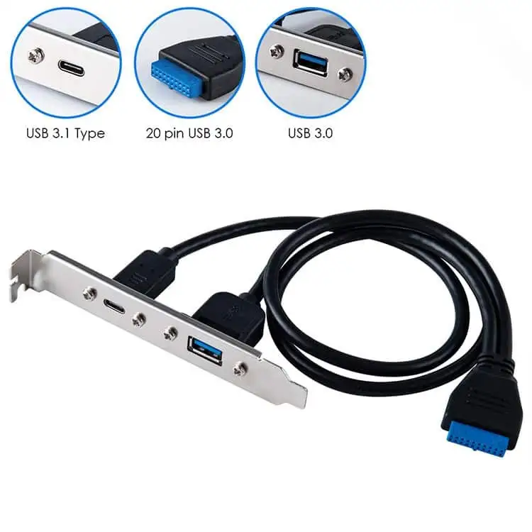 USB 3.0 20PIN Female to USB 3.0 A and USB 3.1 C Female USB Slot Plate Adapter Cable 1