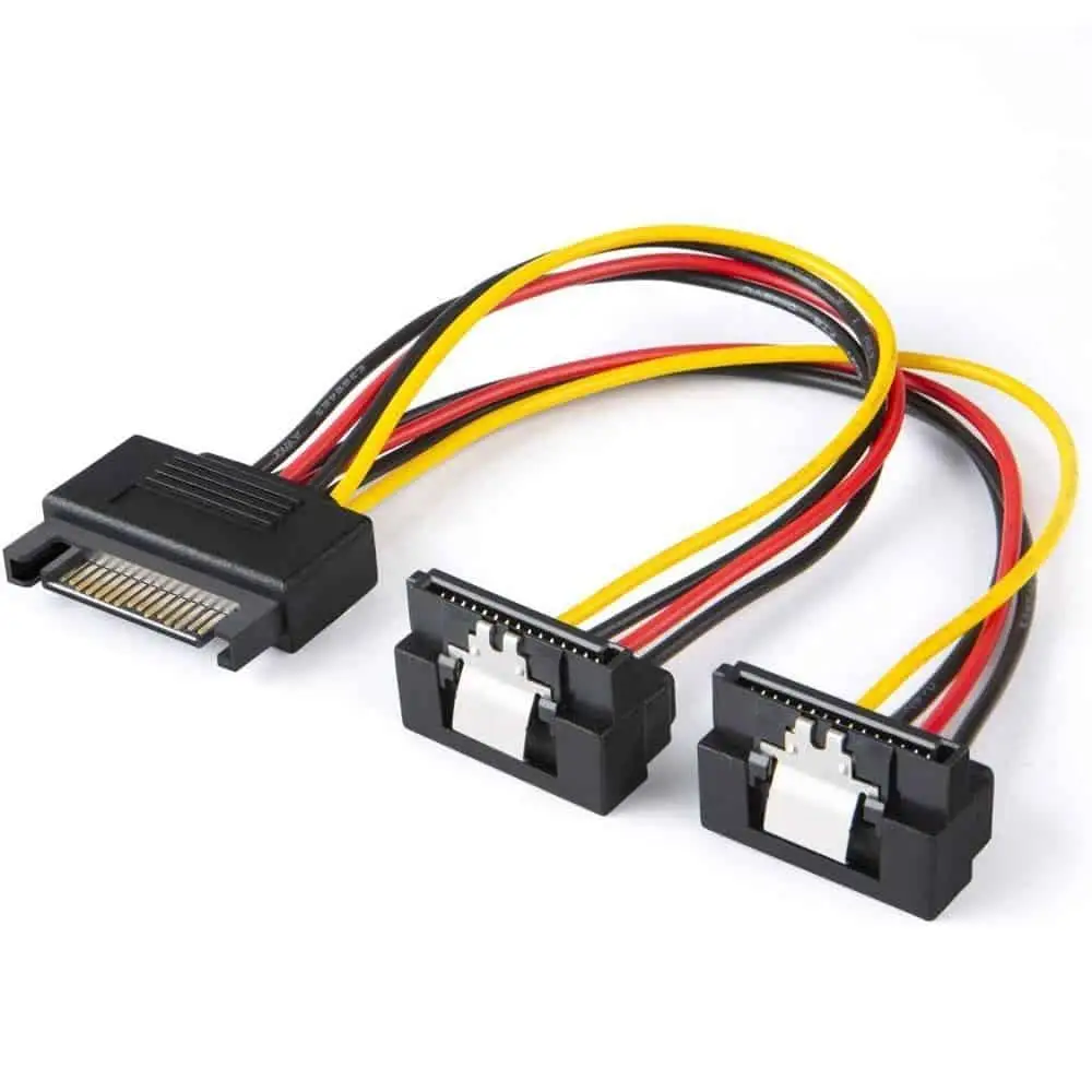 Angle SATA 15 pin male to Dual 15 pin female Power extension Cable 1
