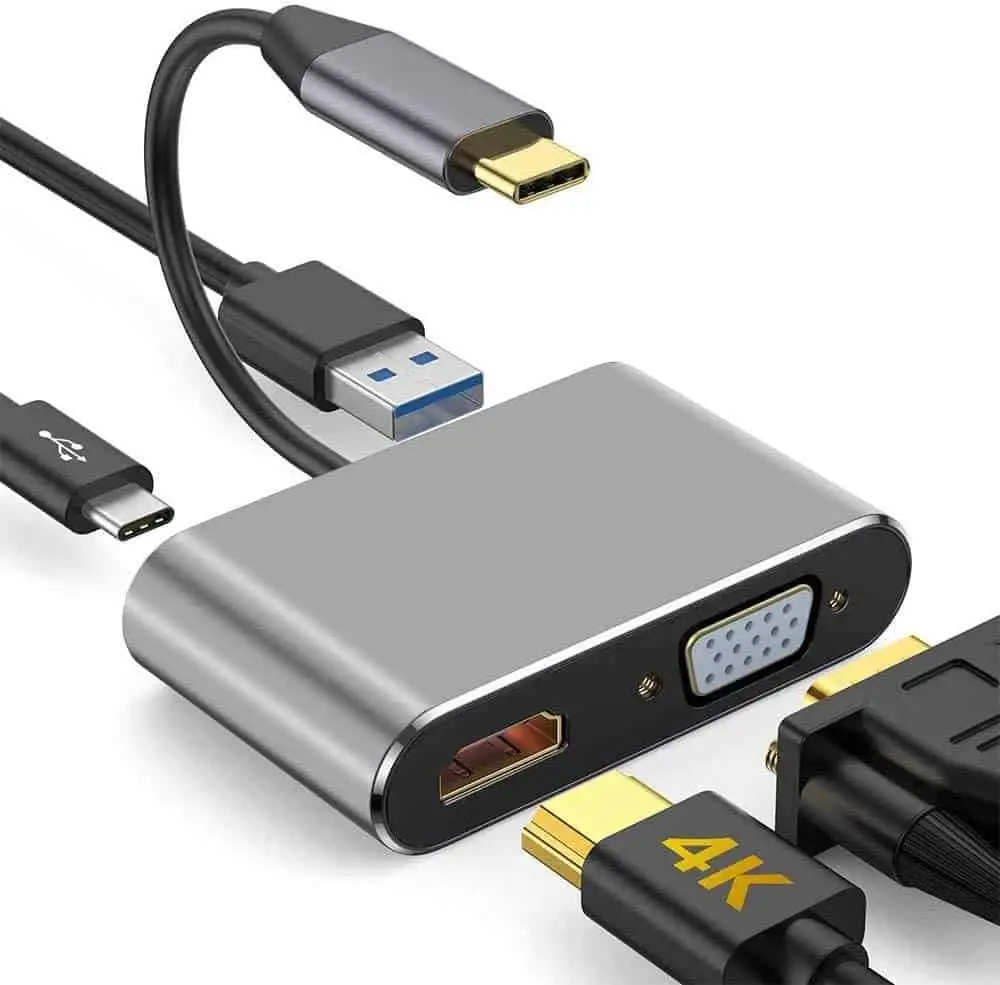 4 in 1 USB C to PD Adapter Hub, HDMI, VGA, and USB 3.0 1