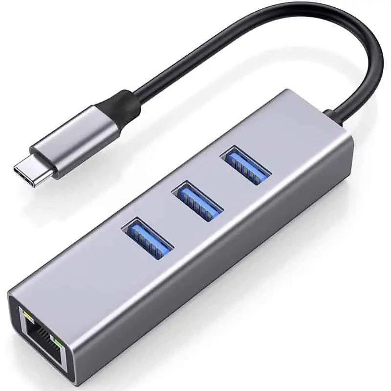 Concentrador Ethernet 4 en 1 USB-C a USB 3.0 con RJ45 Gigabit de 3 puertos 1