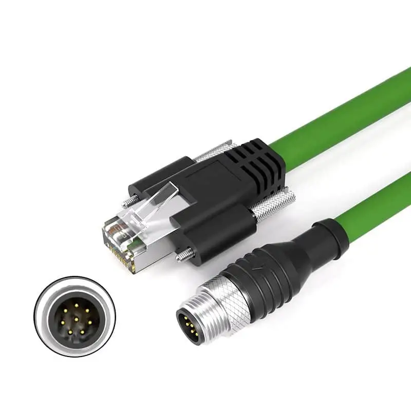 RJ45 Locking Screw to M12 8Pin A code Gigabit Ethernet Cable 1