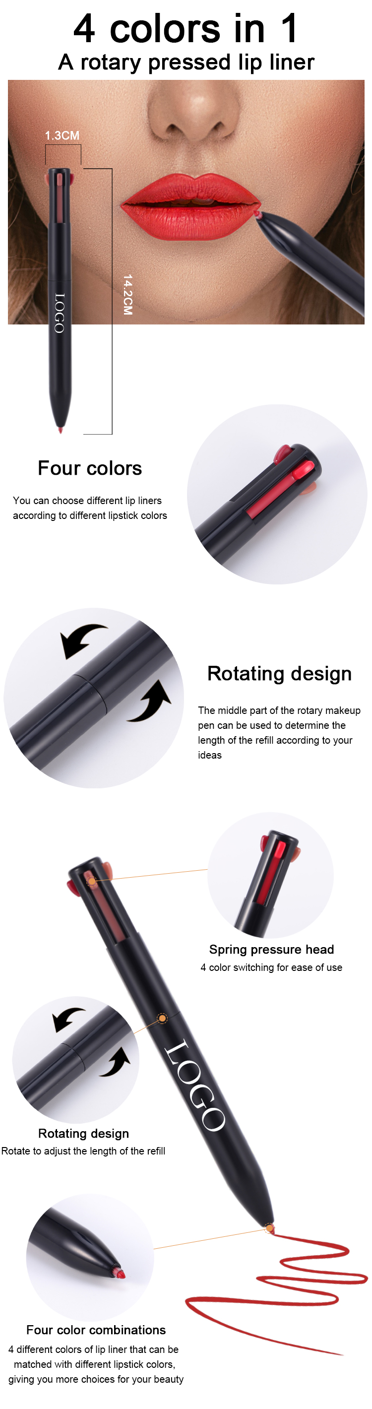 Customized Pencil 4 In 1 Lip liner pencil manufacturers | Thincen 8