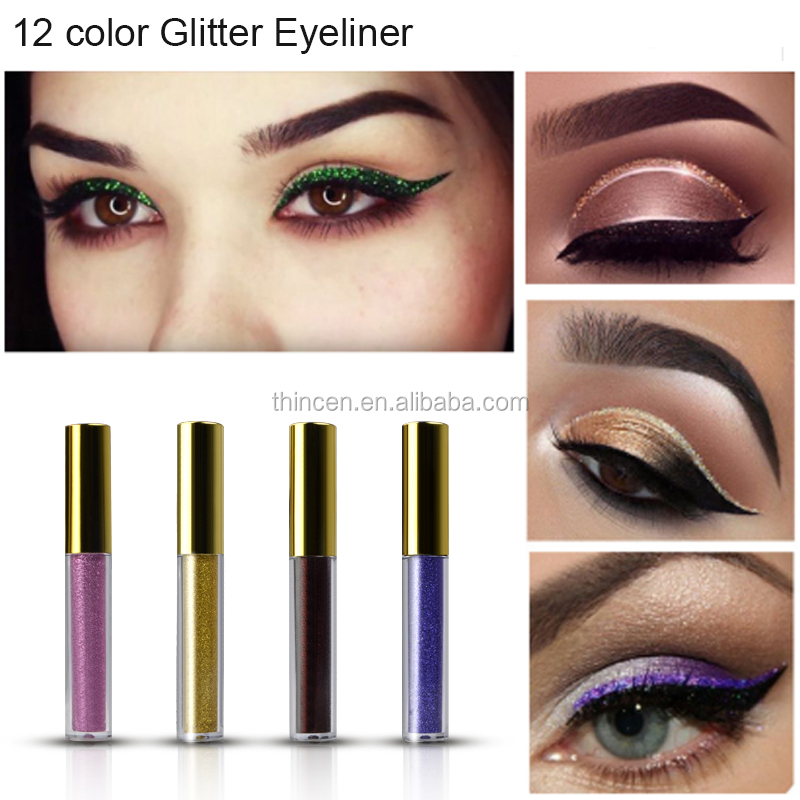 Wholesale Customized Glitter High Pigment 12 Colors Liquid Eyeliner 17