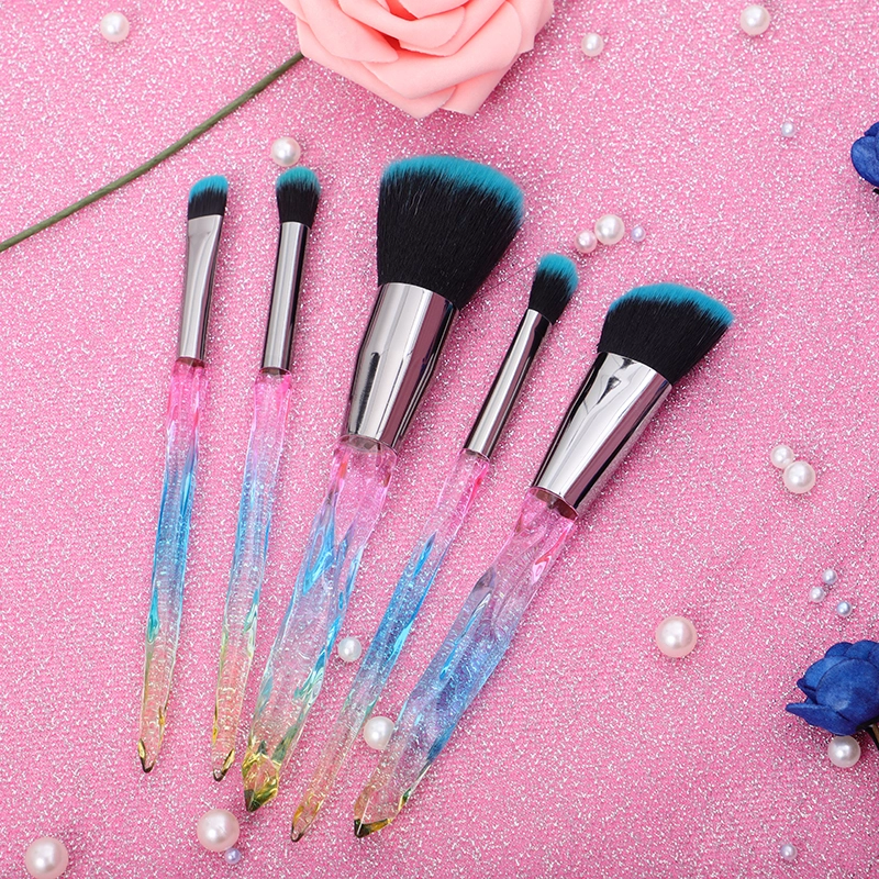 High Quality 5 Piece Clear Crystal Handle Makeup Brush Set 1