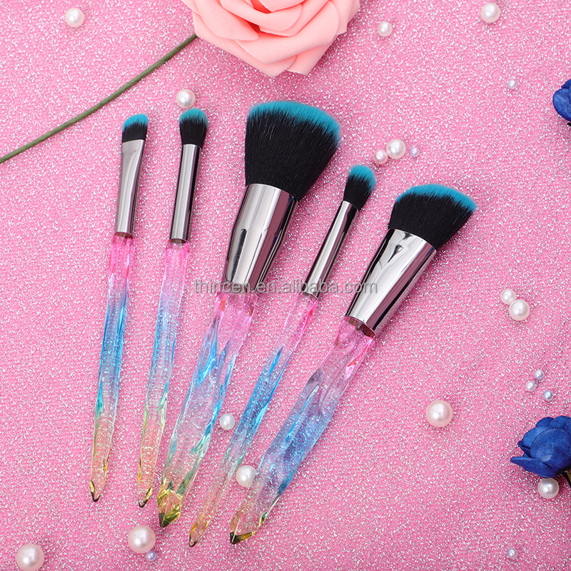 High Quality 5 Piece Clear Crystal Handle Makeup Brush Set 11