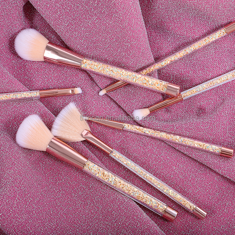7pcs Crystal Clear Handle Yellow Makeup Brush Set 17