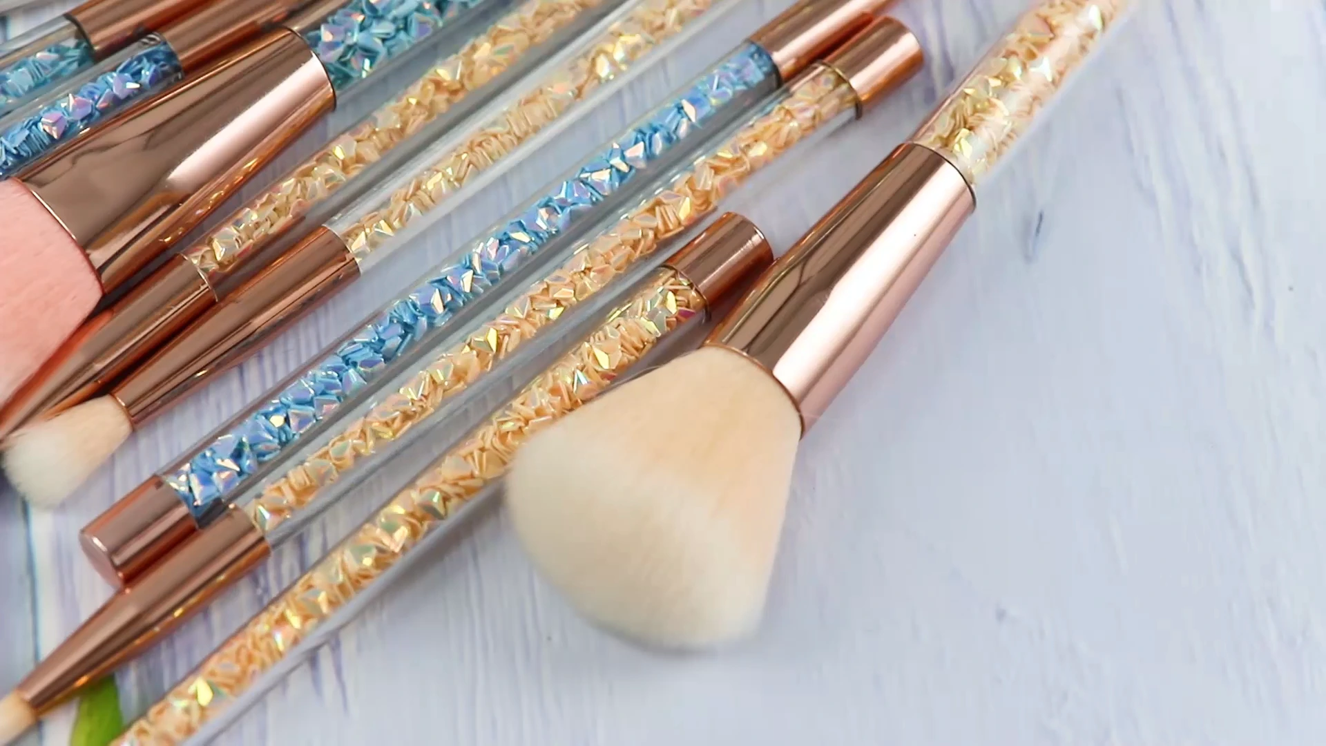 OEM Vegan 7pcs Crystal Handle Synthetic Makeup Brush Tools Private Label Blue Plastic Makeup Brush Set 1