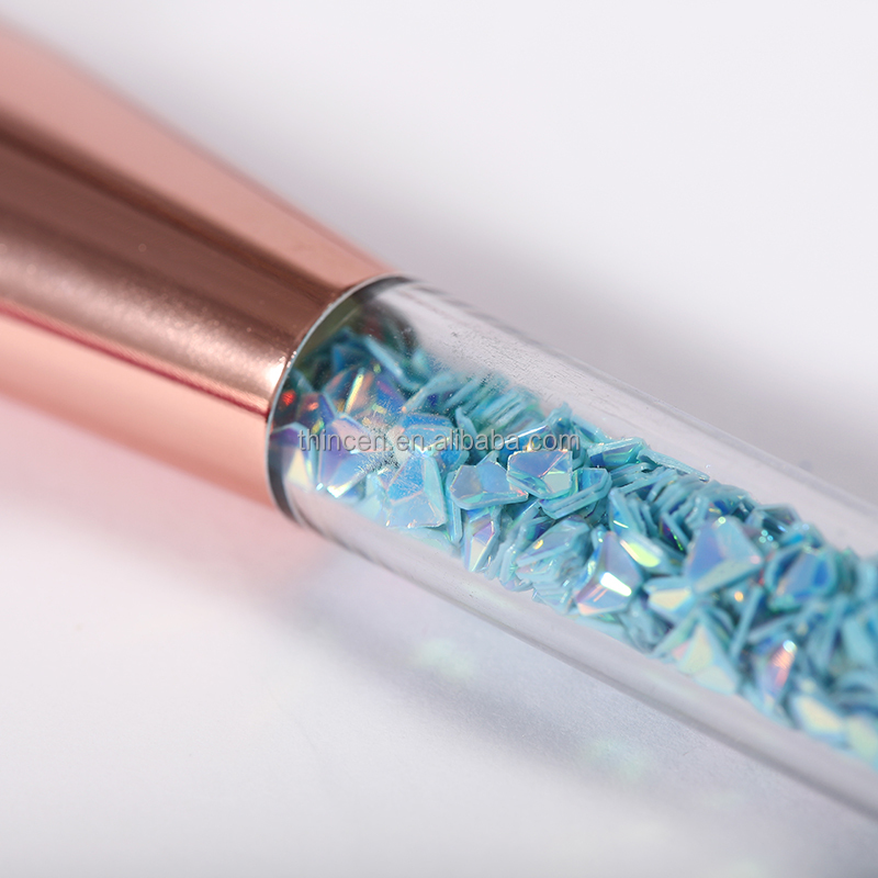 OEM Vegan 7pcs Crystal Handle Synthetic Makeup Brush Tools Private Label Blue Plastic Makeup Brush Set 28