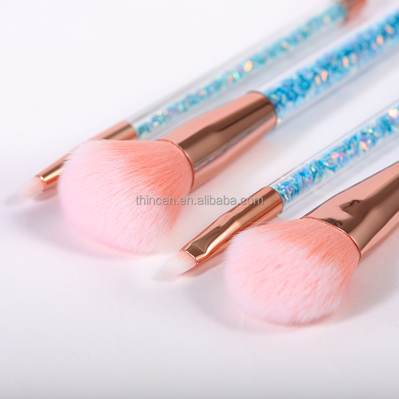 OEM Vegan 7pcs Crystal Handle Synthetic Makeup Brush Tools Private Label Blue Plastic Makeup Brush Set 26