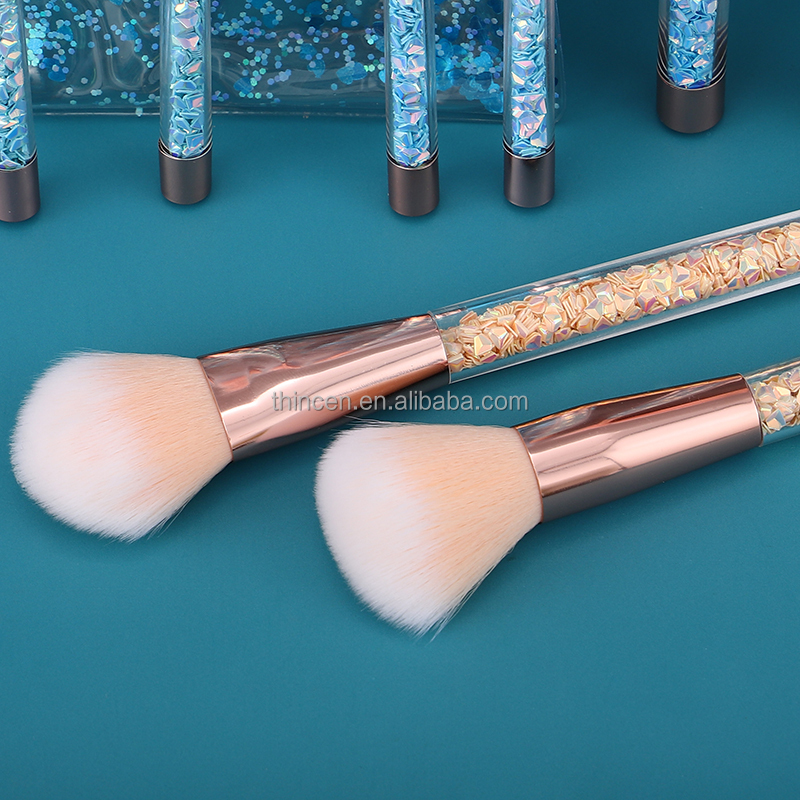 OEM Vegan 7pcs Crystal Handle Synthetic Makeup Brush Tools Private Label Blue Plastic Makeup Brush Set 30