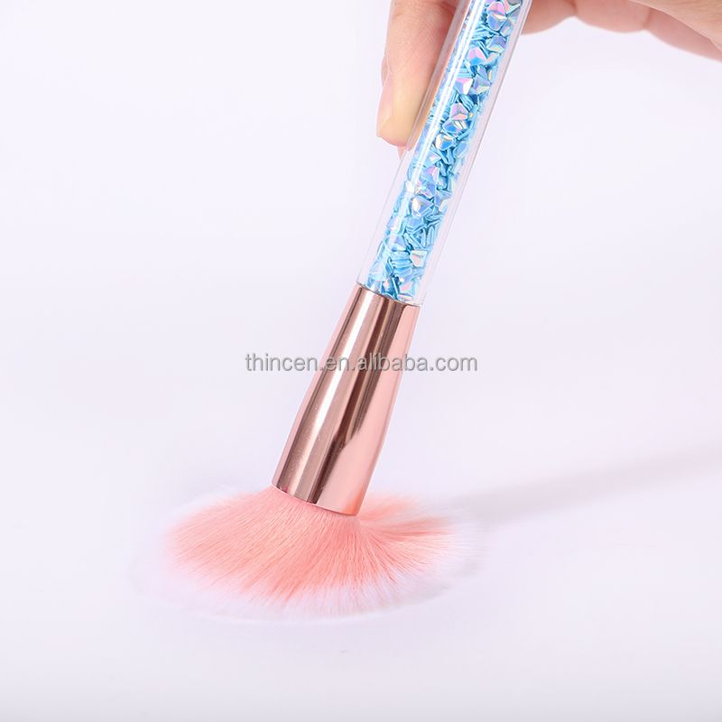 OEM Vegan 7pcs Crystal Handle Synthetic Makeup Brush Tools Private Label Blue Plastic Makeup Brush Set 36
