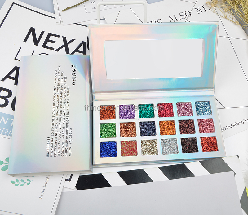 Thincen - Імпортована оптова косметична палітра тіней для повік для макіяжу, блискучі тіні для повік, власна торгова марка 16