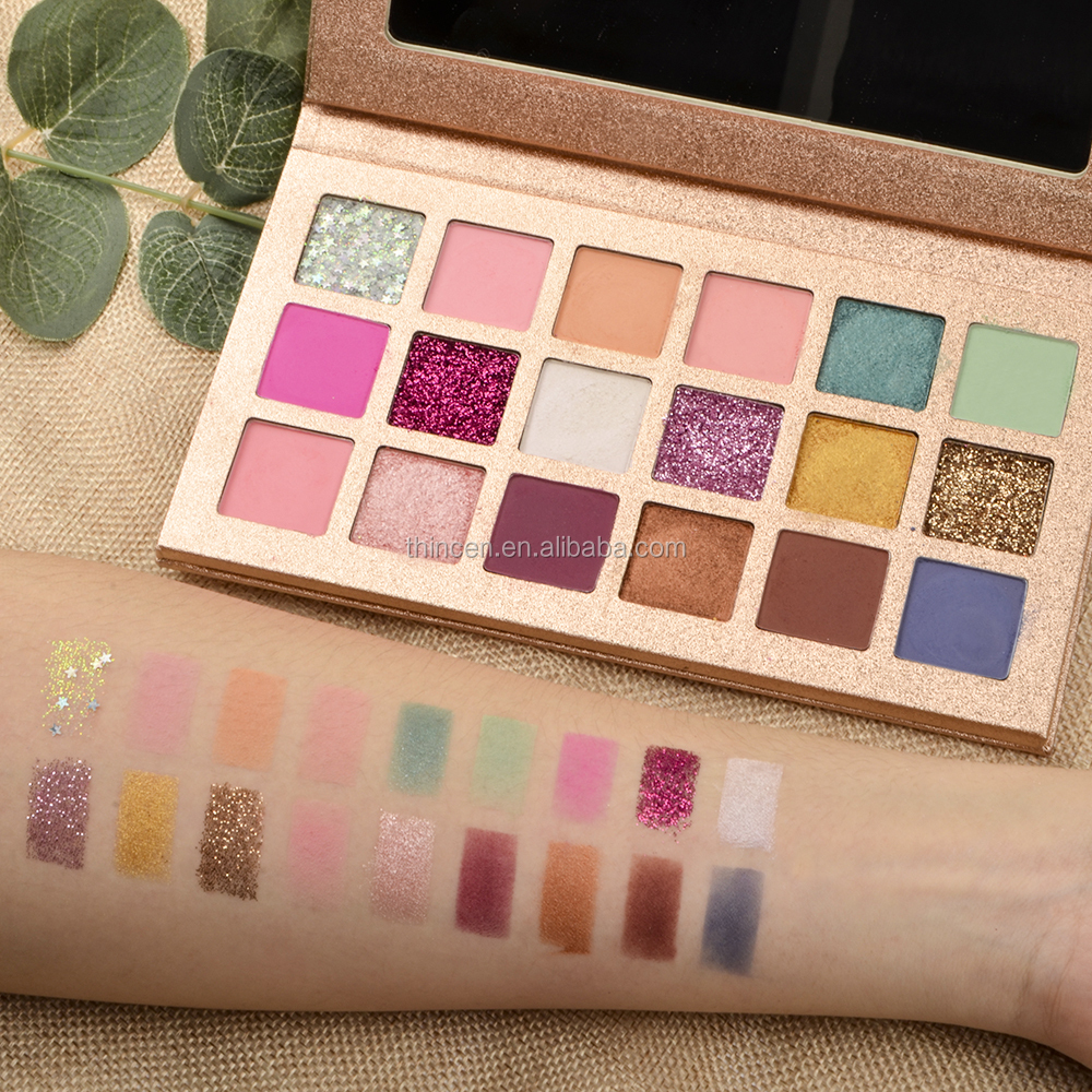 Thincen - 18 Colors Rose Gold Eyeshadow Palette Glitter Makeup Packaging Eyeshadow Palette Eyeshadow platte 8