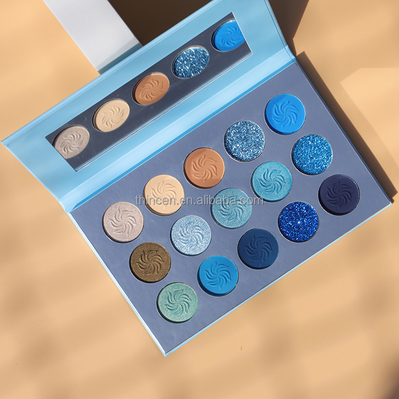 Яскраво-сині пігментовані натуральні тіні для повік, палітра тіней на замовлення 16