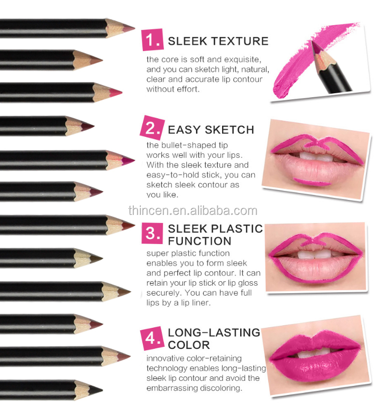 Thincen - 12 Colour Cosmetic Sets High Pigment Makeup Oem Lip Liner Pencil Lip liner 8